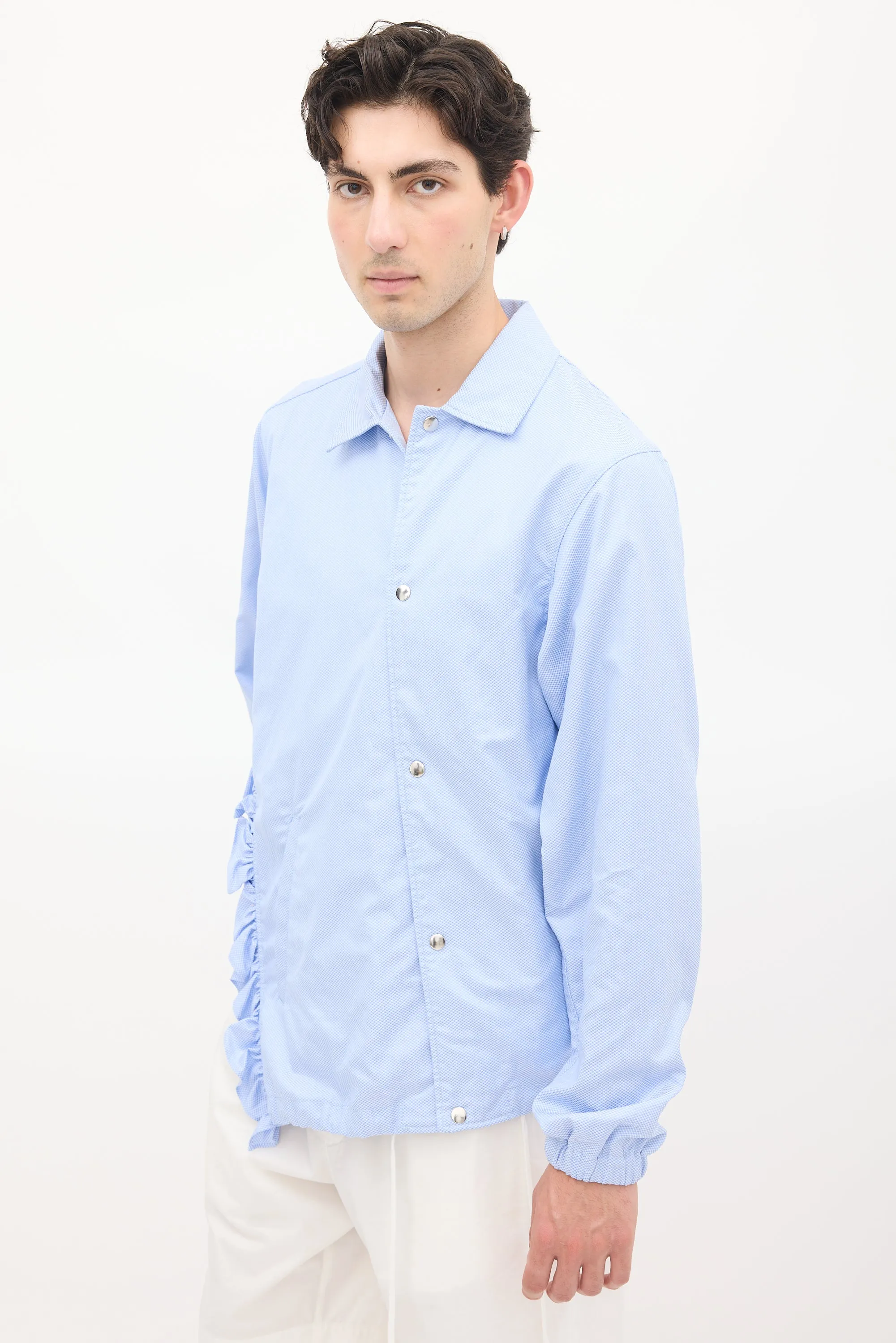 Light Blue Cotton Ruffled Asymmetric Jacket