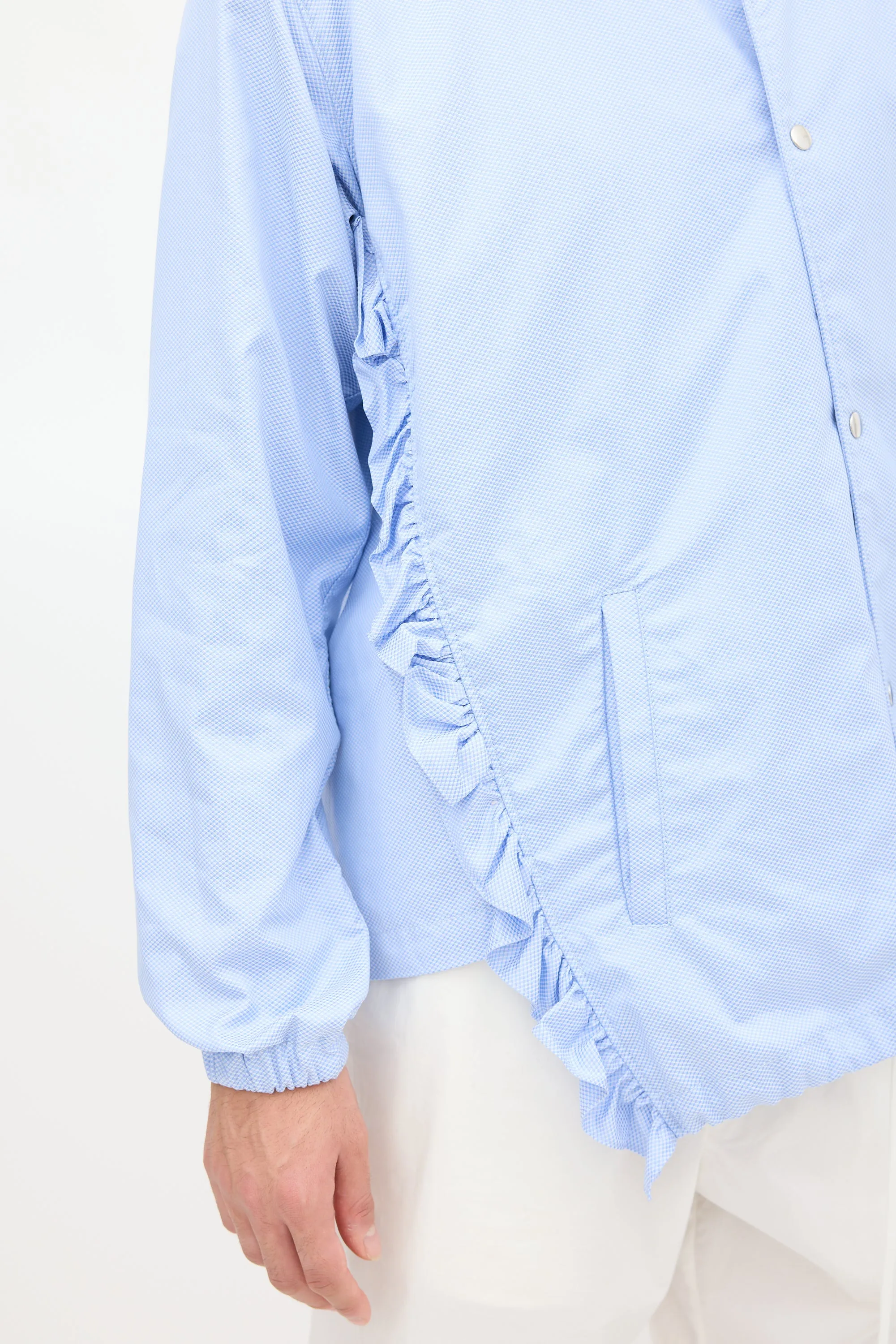 Light Blue Cotton Ruffled Asymmetric Jacket