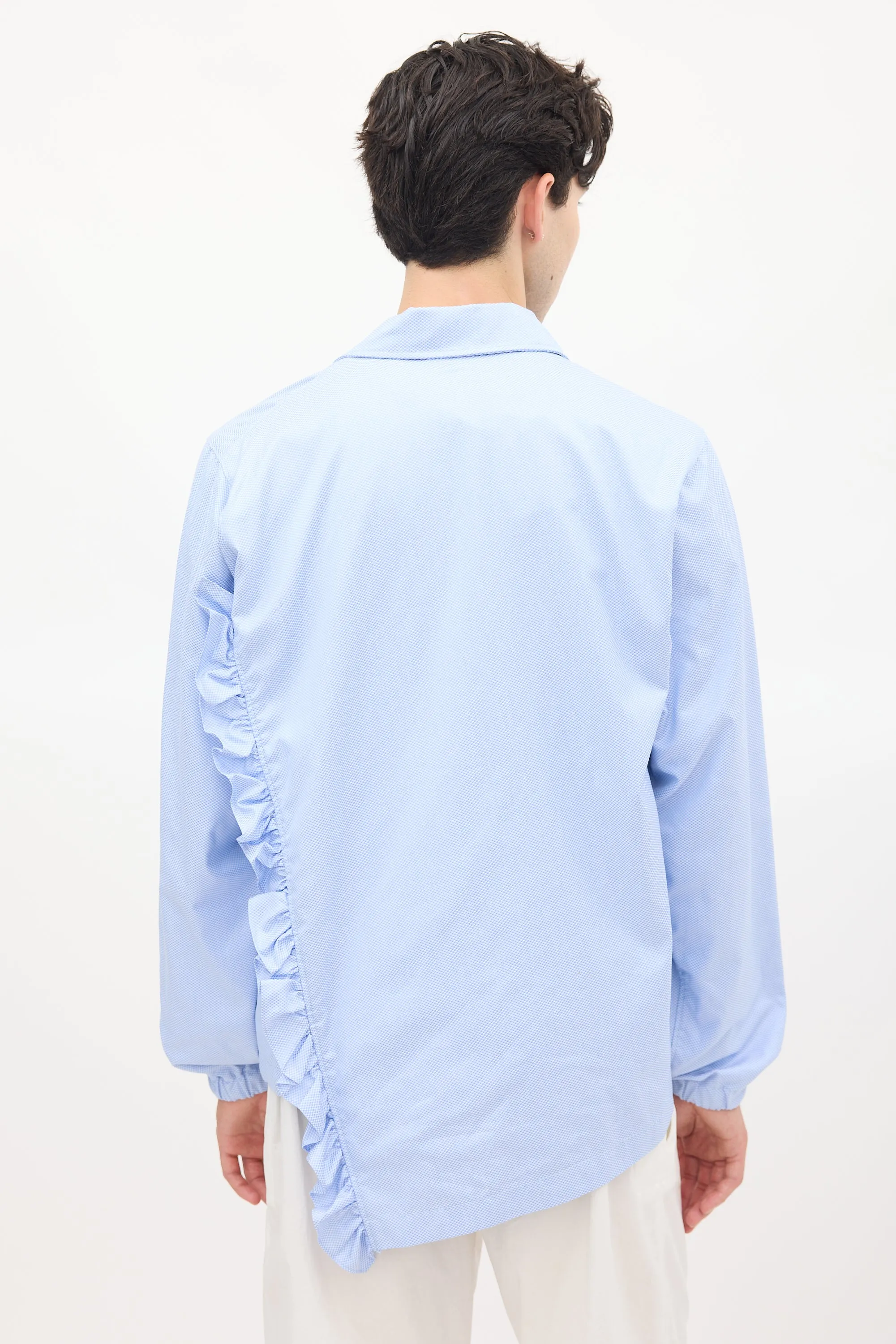 Light Blue Cotton Ruffled Asymmetric Jacket