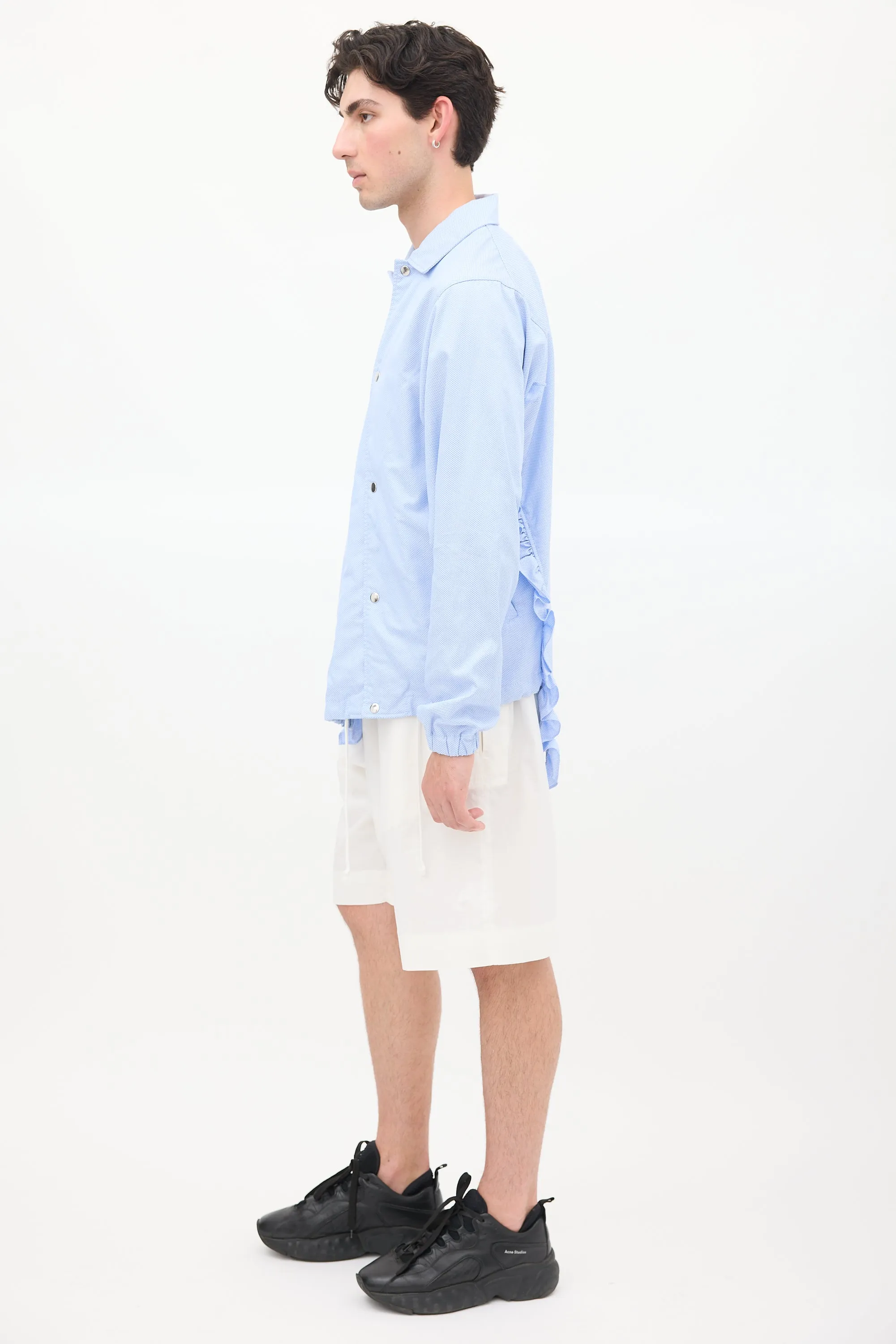 Light Blue Cotton Ruffled Asymmetric Jacket