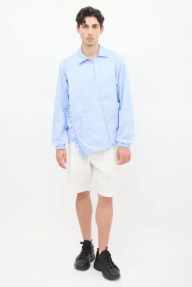 Light Blue Cotton Ruffled Asymmetric Jacket