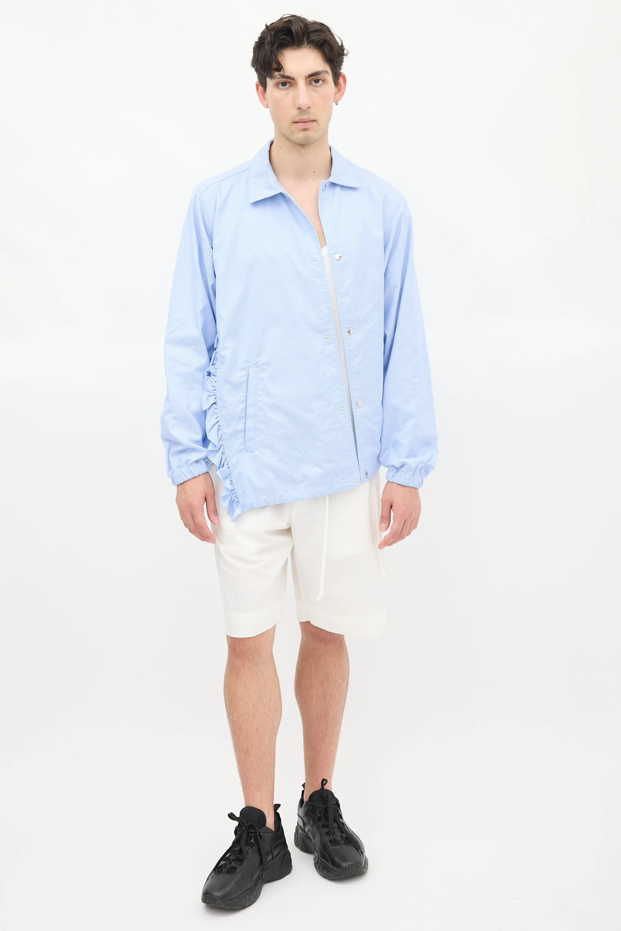Light Blue Cotton Ruffled Asymmetric Jacket