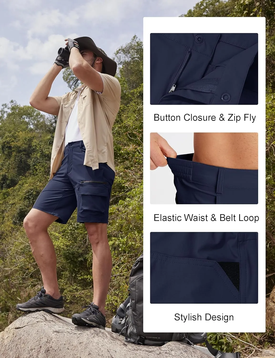 MAGCOMSEN Men's Hiking Cargo Shorts 9" Quick Dry Lightweight Summer Casual Shorts for Men Work Golf Outdoor 5 Pockets