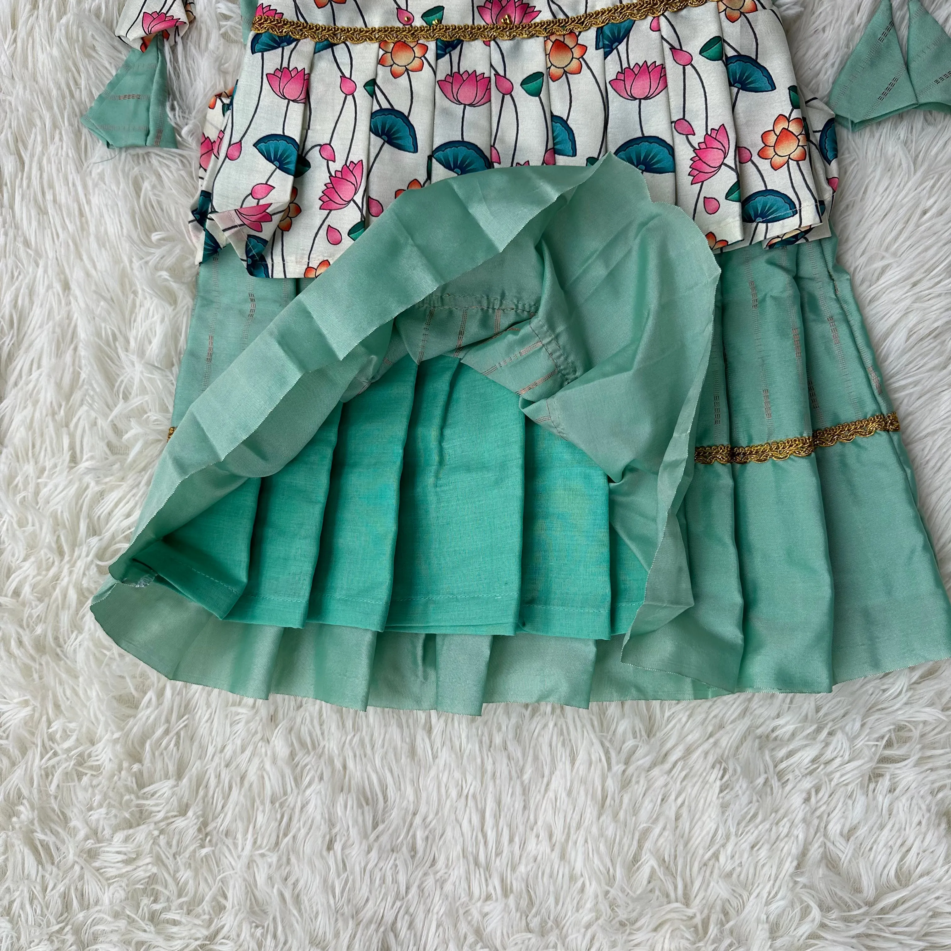 Milk White and Sea Blue Shoulder tie Frock.