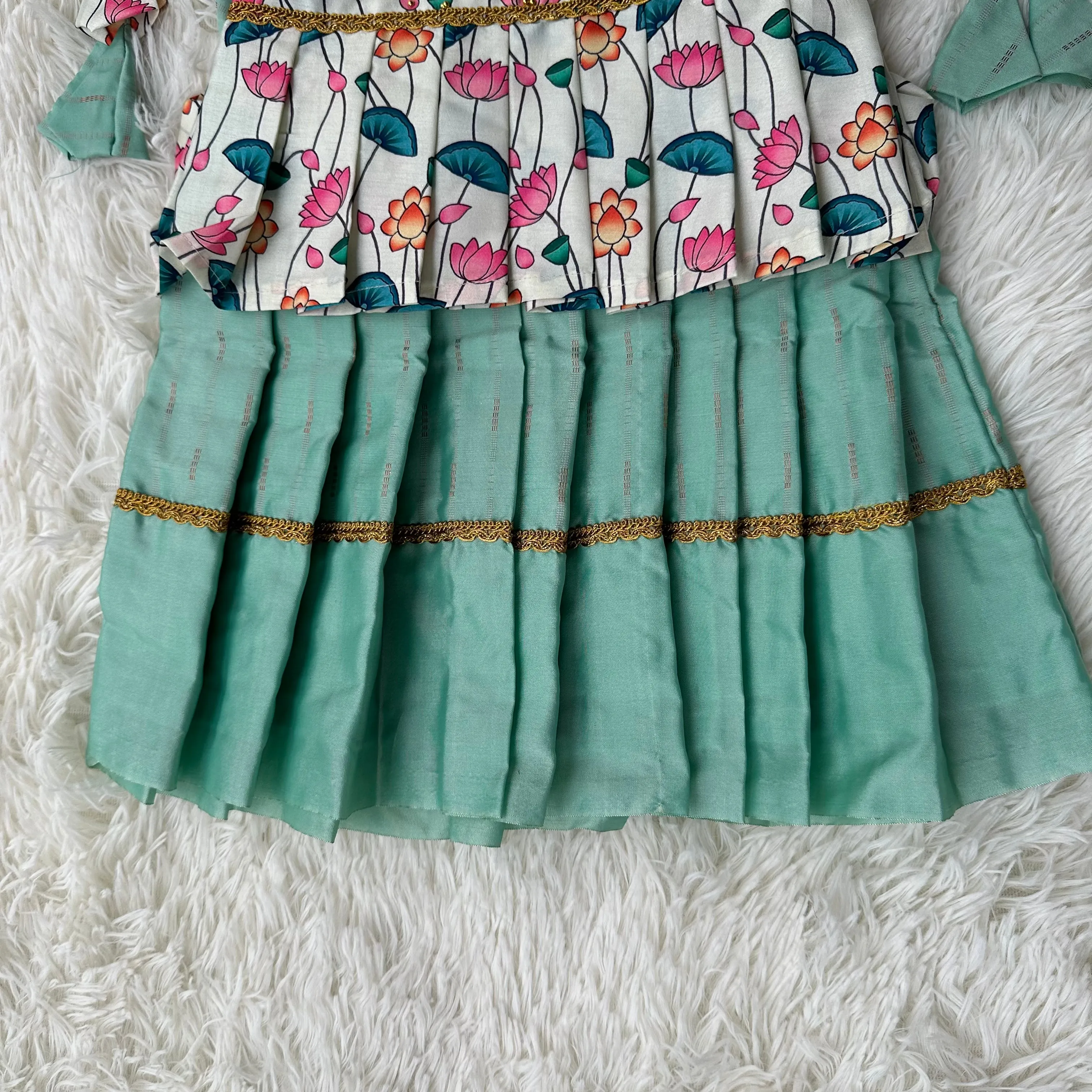 Milk White and Sea Blue Shoulder tie Frock.