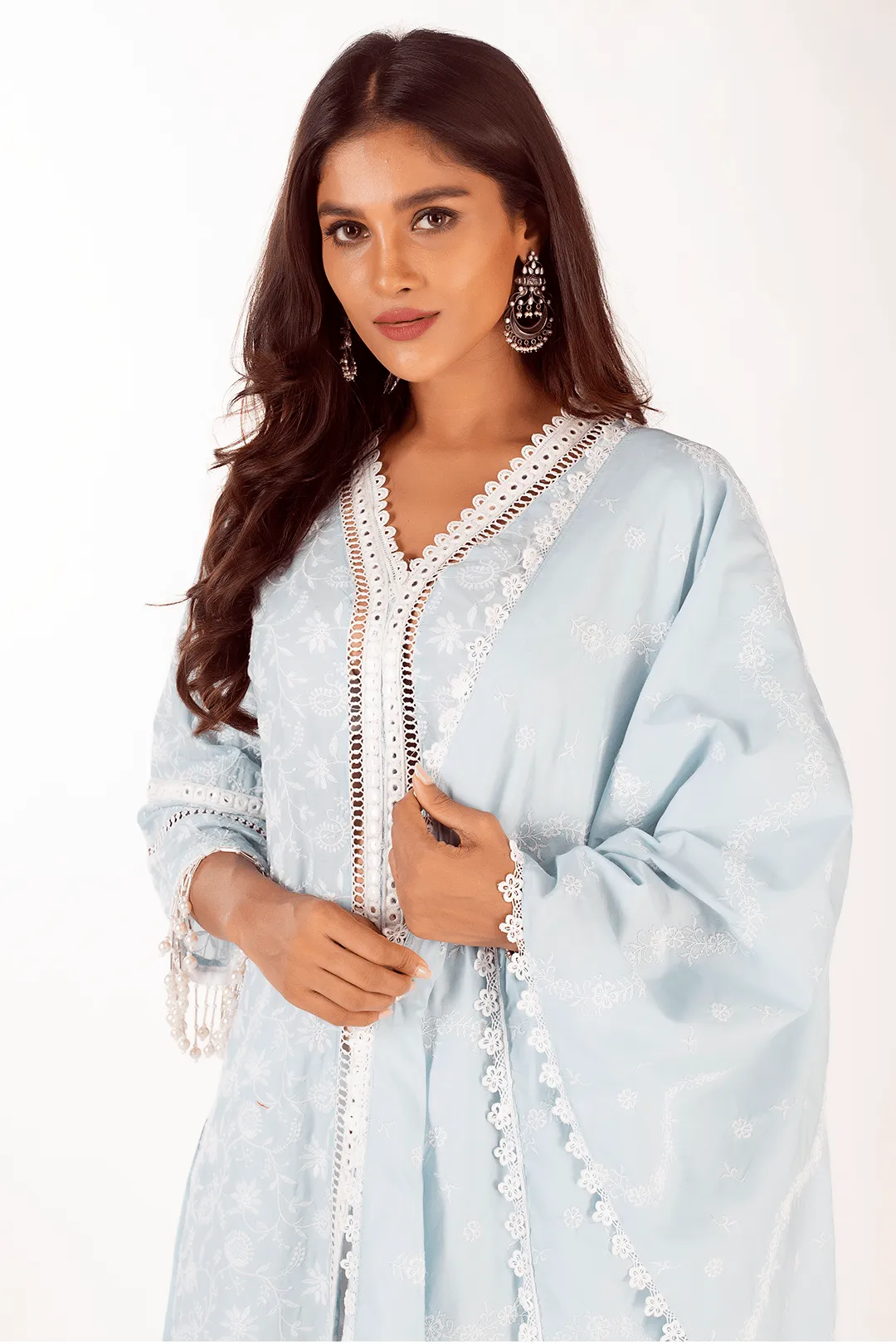 Mulmul Cotton Dove Light Blue Dupatta