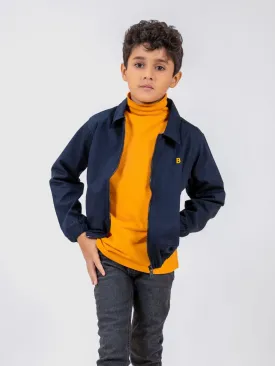 Navy Blue Cotton Twill Casual Collar Jacket