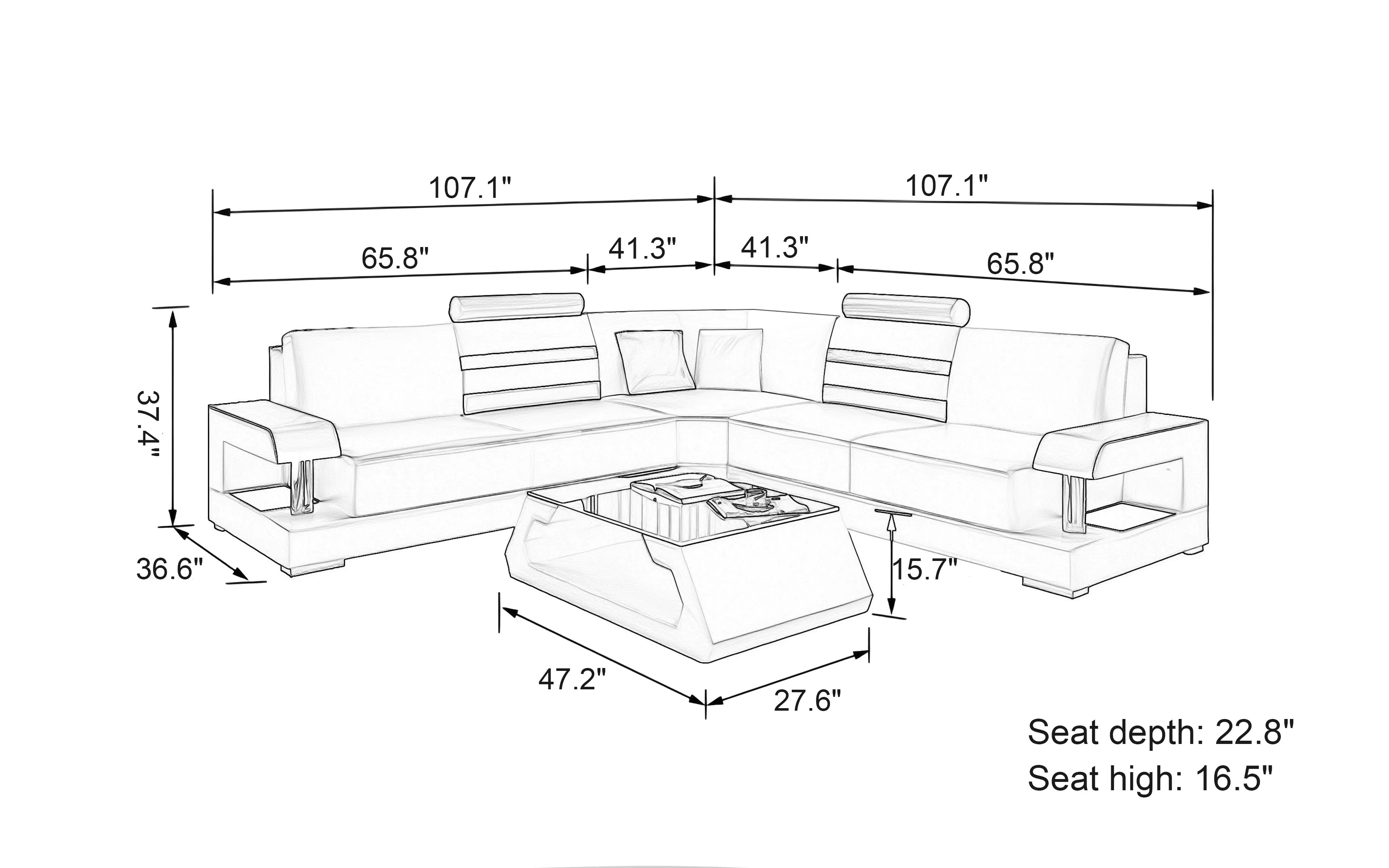 Norba Modern Leather Sectional with LED Light