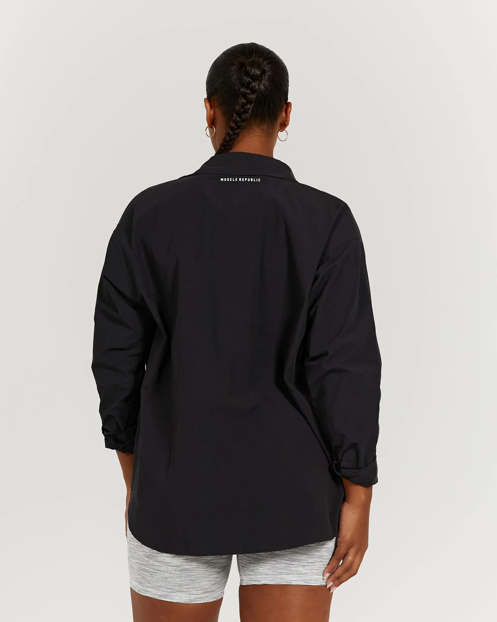 OVERSIZED BUTTON UP SHIRT - BLACK