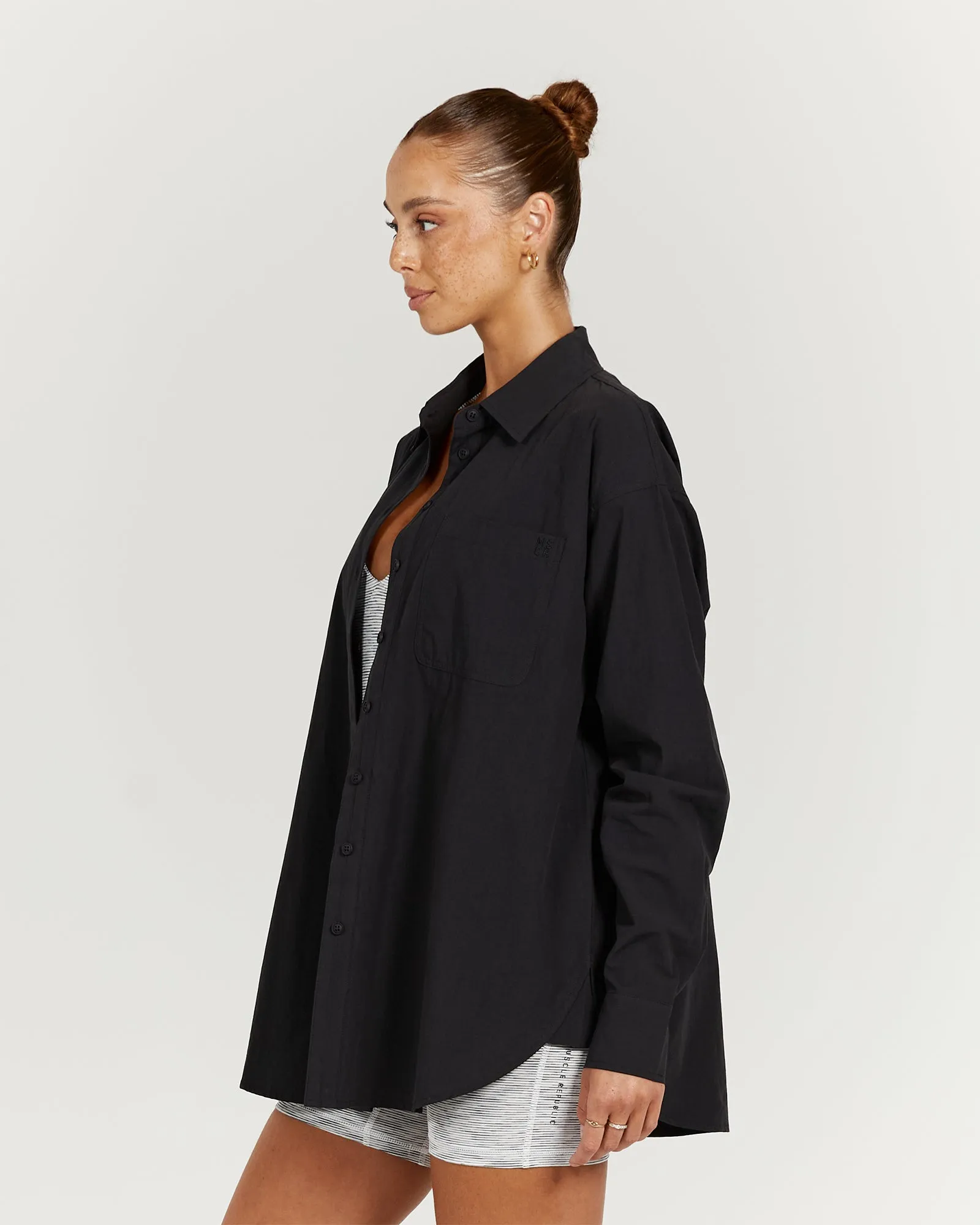 OVERSIZED BUTTON UP SHIRT - BLACK