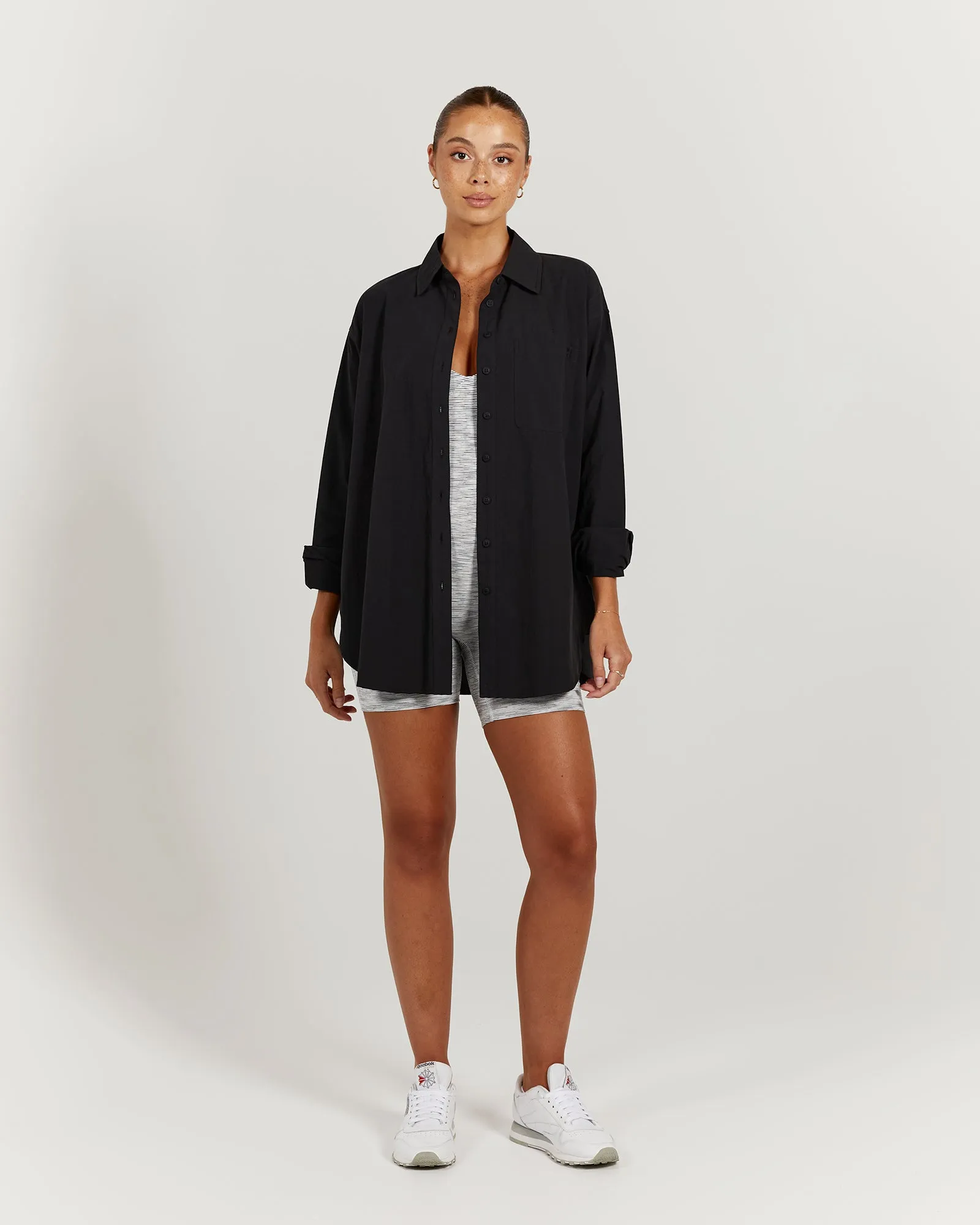 OVERSIZED BUTTON UP SHIRT - BLACK
