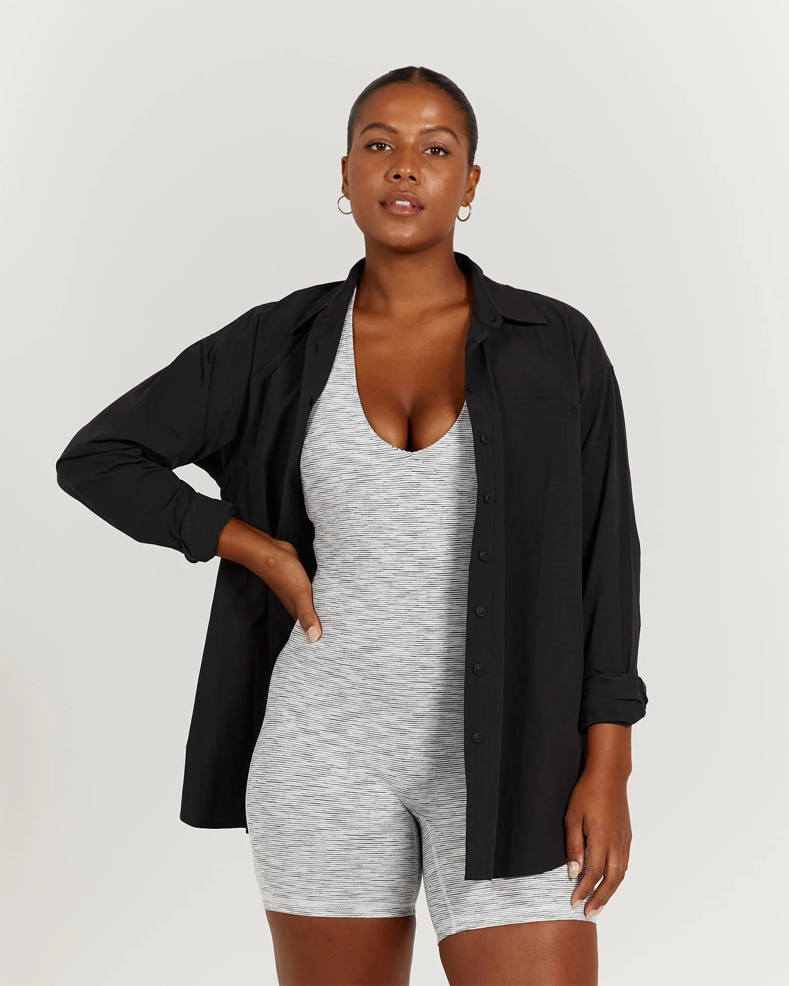 OVERSIZED BUTTON UP SHIRT - BLACK