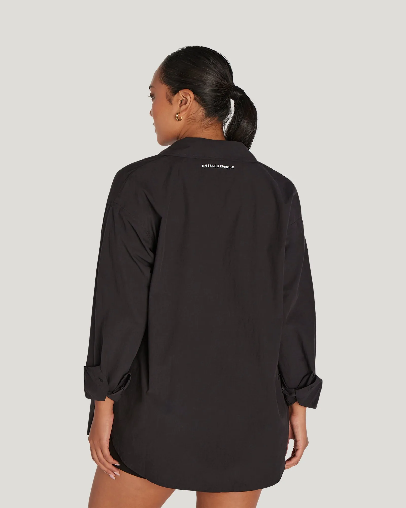 OVERSIZED BUTTON UP SHIRT - BLACK