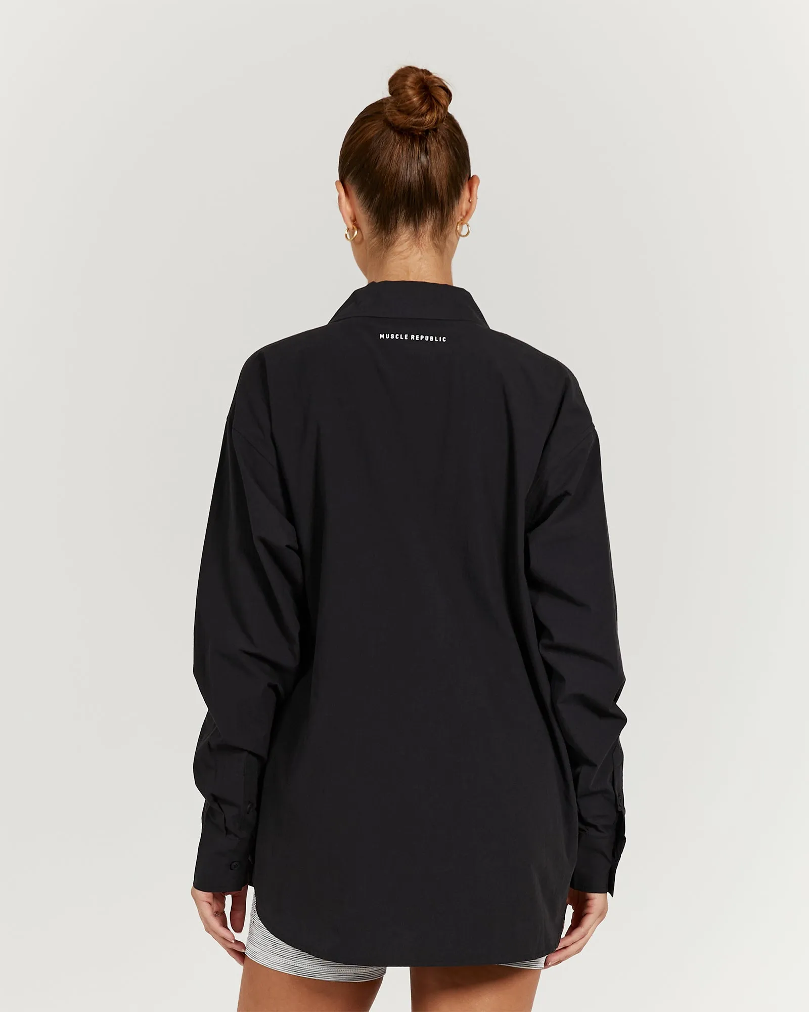 OVERSIZED BUTTON UP SHIRT - BLACK