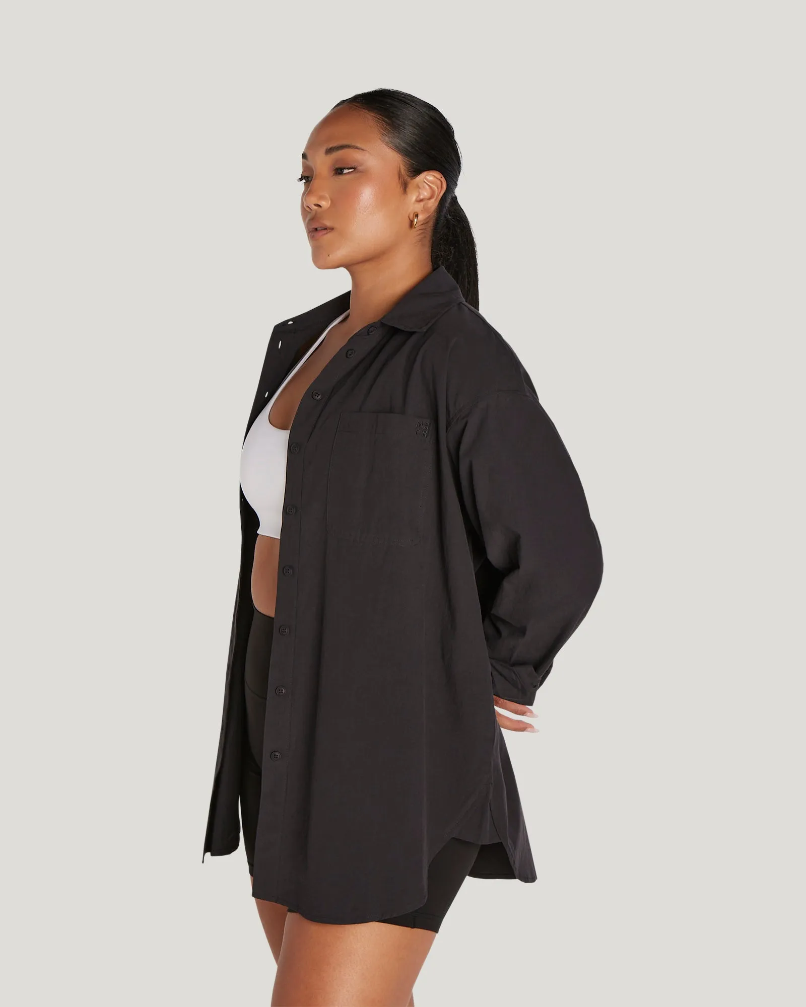 OVERSIZED BUTTON UP SHIRT - BLACK