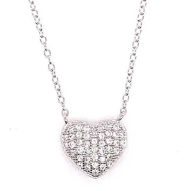 Pave Heart Necklace Silver