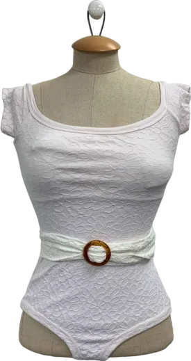 Peony White Embroidered Swimsuit with Belt UK 8