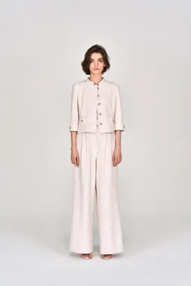 Pink Stand Collar Stretch Tweed Jacket