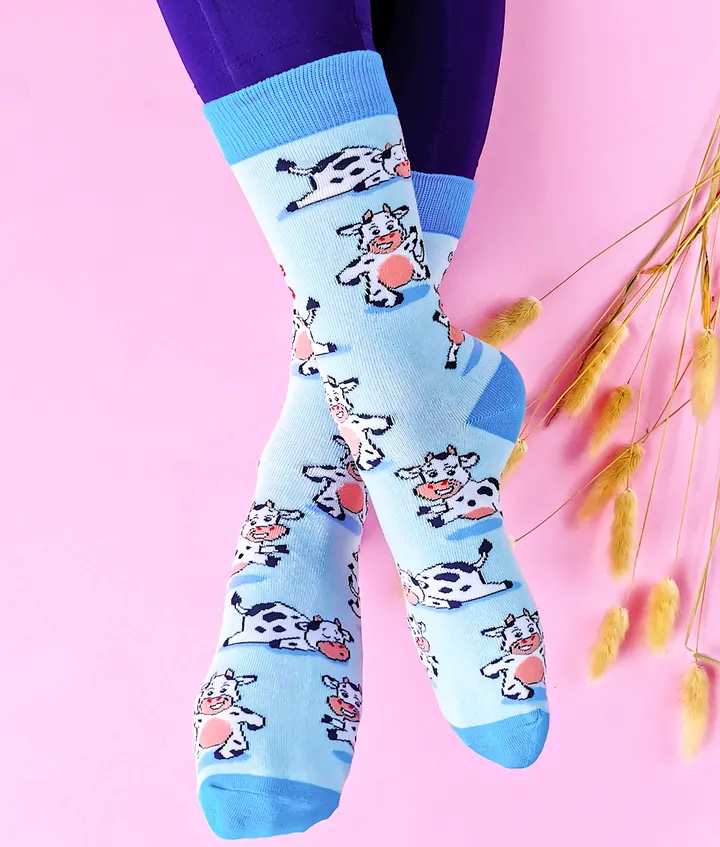 "Moody Cow"  Cotton Crew Socks by Uptown Sox - Medium