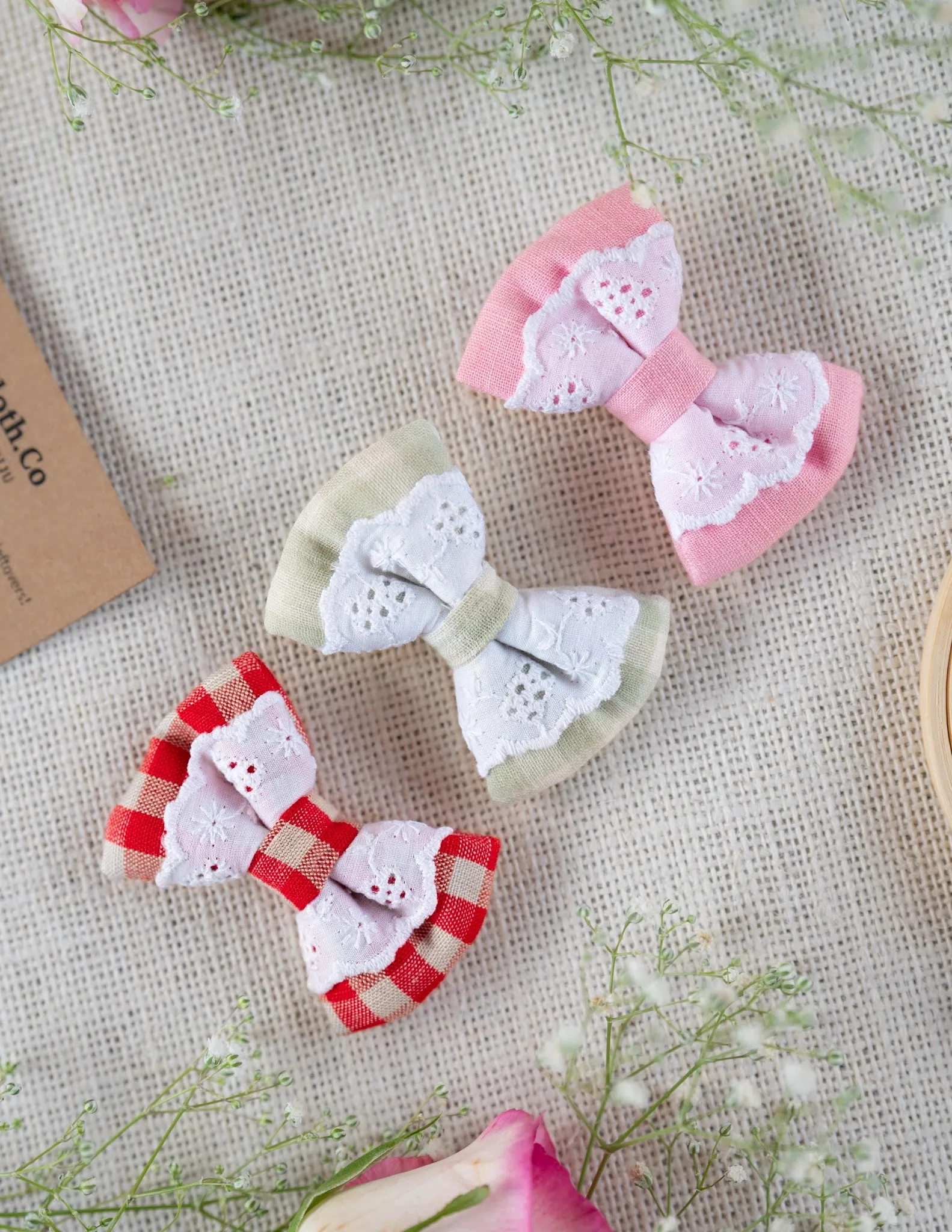 Red Check Lace Mini Bow for Infants | Hair Clip | Headband