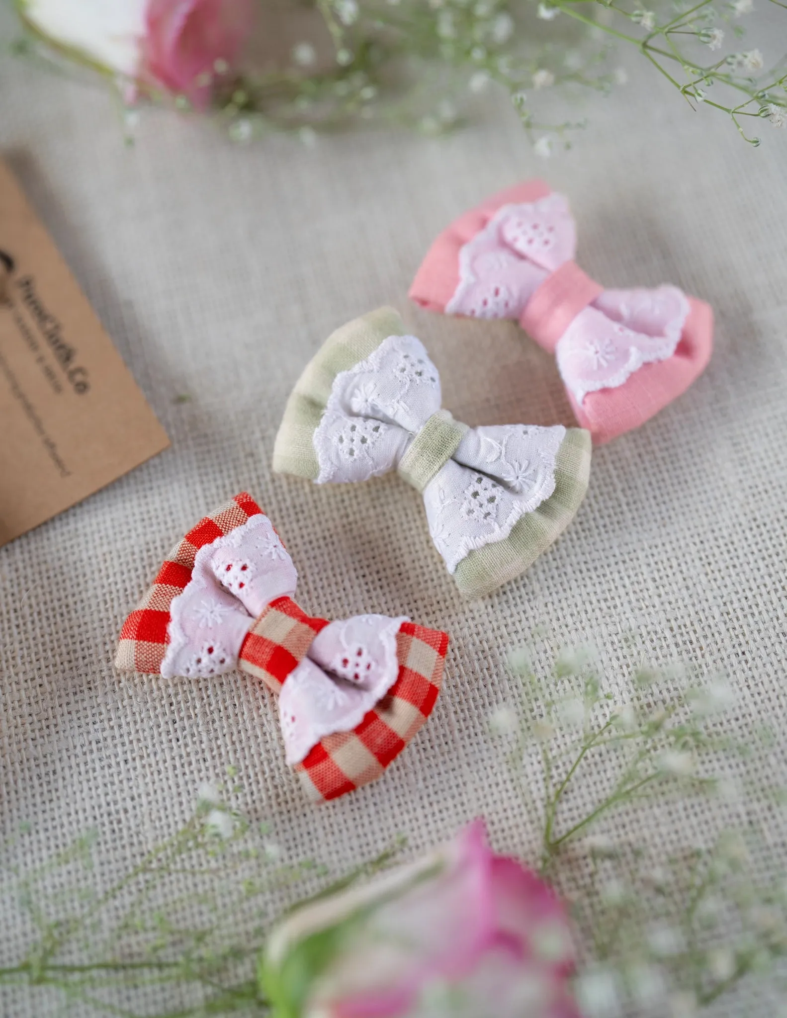Red Check Lace Mini Bow for Infants | Hair Clip | Headband
