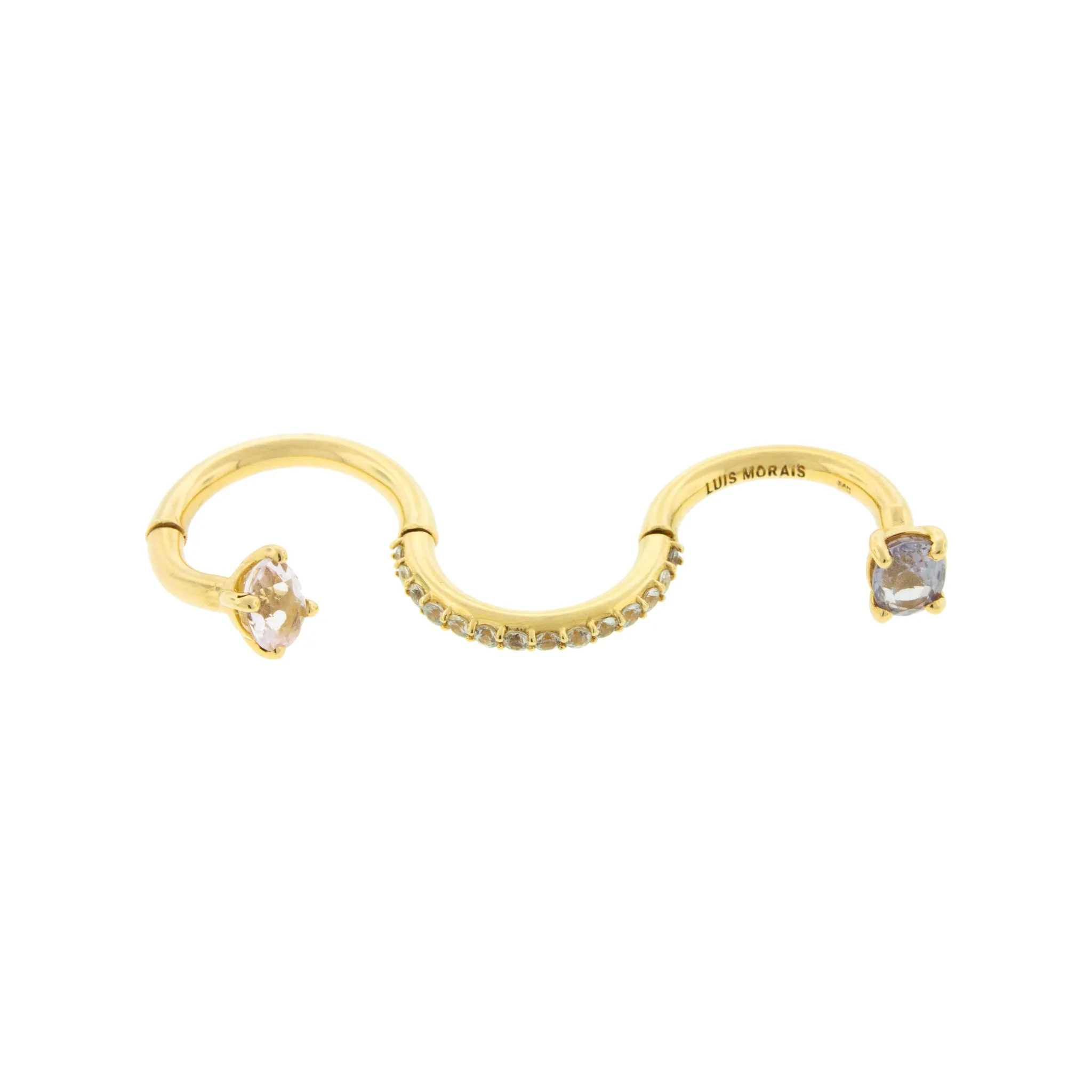 Romeo and Juliet Ring with a Band of Sapphires and Spinel Ends
