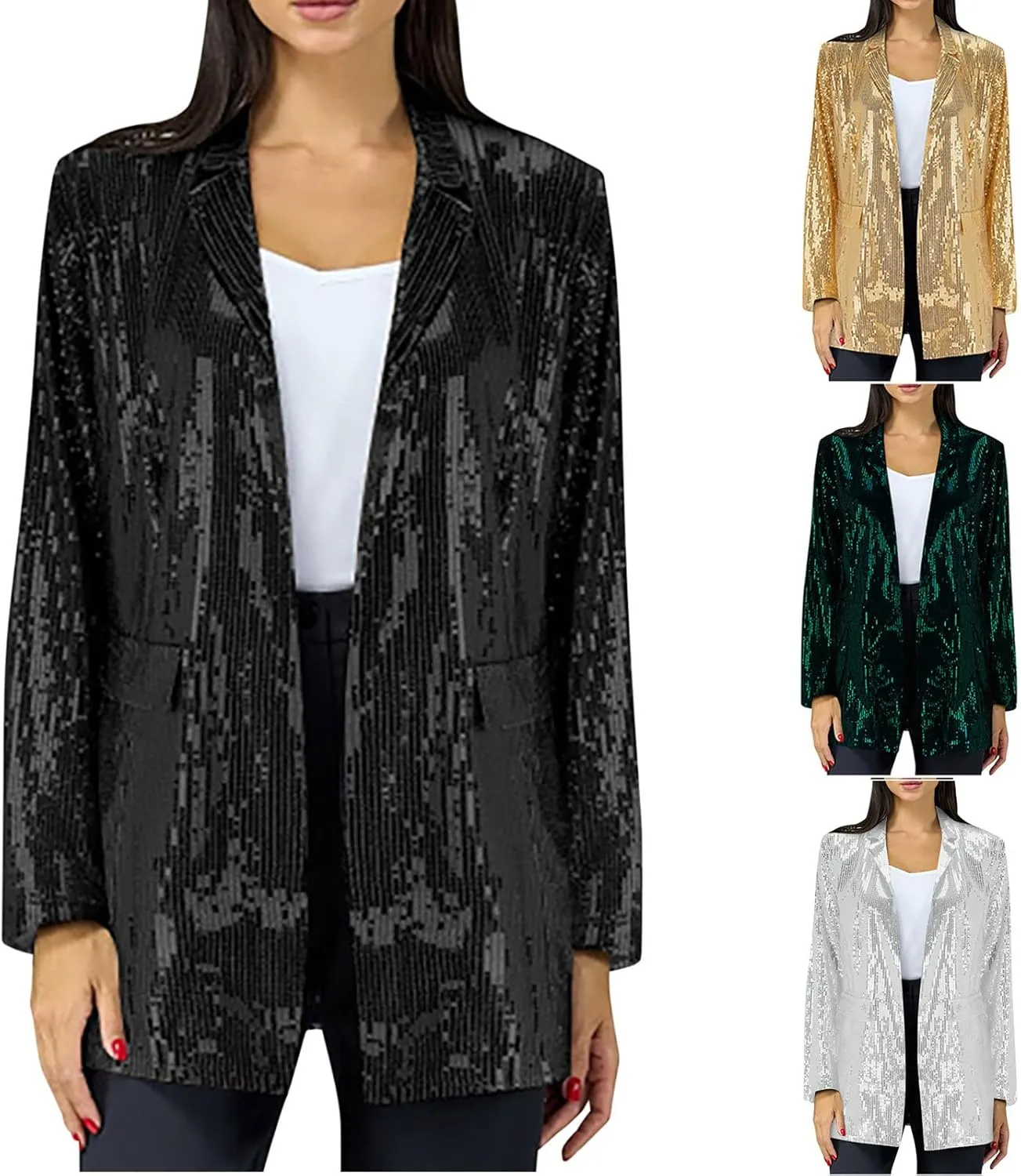 Sequin Blazer for Women Sparkly Jacket Cardigan Open Front Blazer Plus Size Outerwear Formal Jacket for Evening Gown