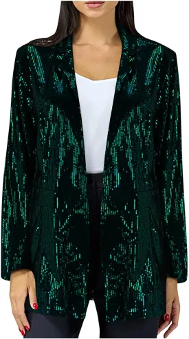 Sequin Blazer for Women Sparkly Jacket Cardigan Open Front Blazer Plus Size Outerwear Formal Jacket for Evening Gown
