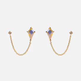Solid Gold Double Piercing Angel Aura Quartz Kite Earrings for Positivity
