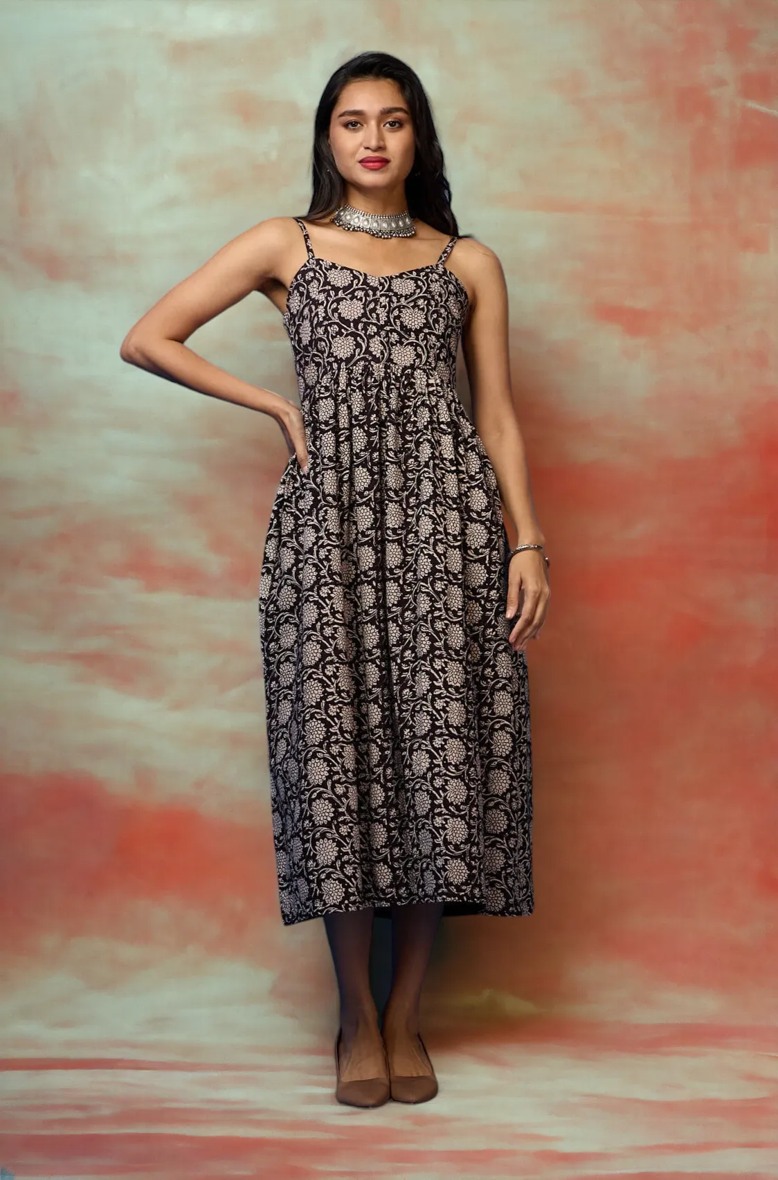 strap dress - chrysanthemum bloom & twilight radiance
