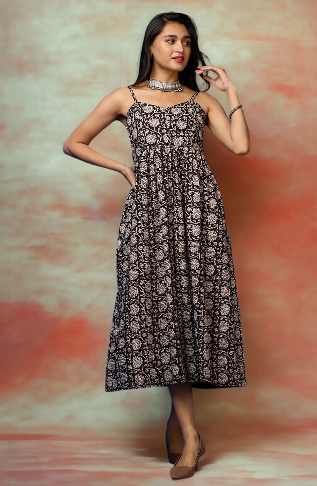 strap dress - chrysanthemum bloom & twilight radiance