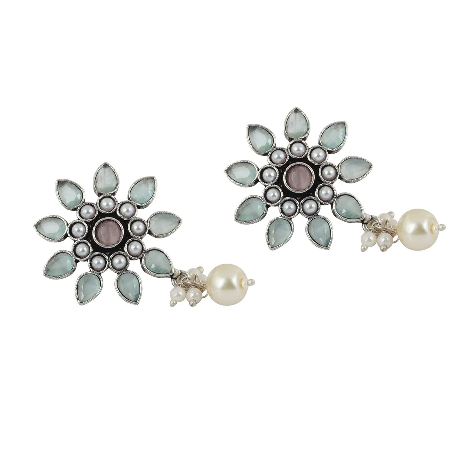 Teejh Eesha Light Blue and Light Pink Silver Oxidised Earring