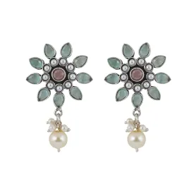Teejh Eesha Light Blue and Light Pink Silver Oxidised Earring