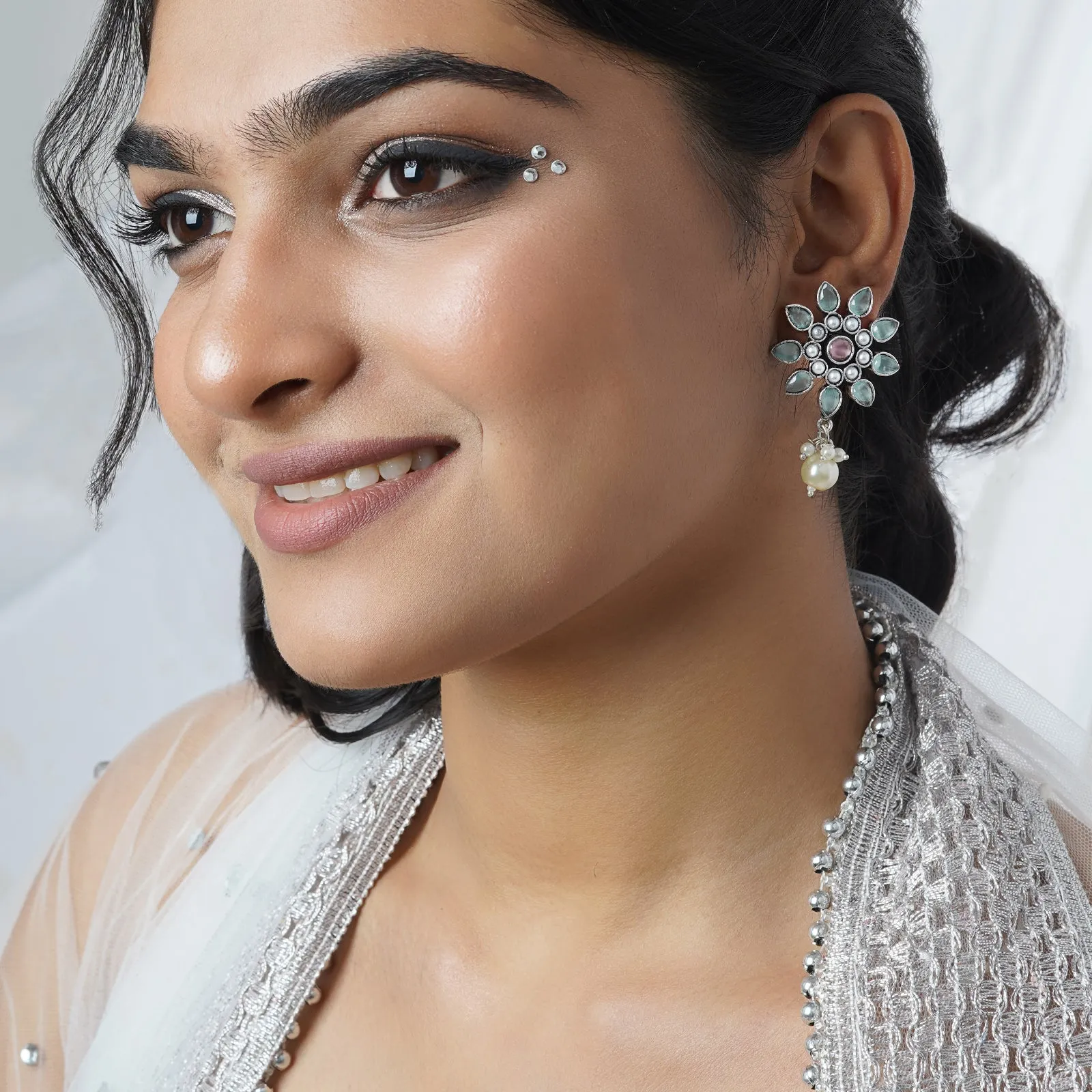 Teejh Eesha Light Blue and Light Pink Silver Oxidised Earring