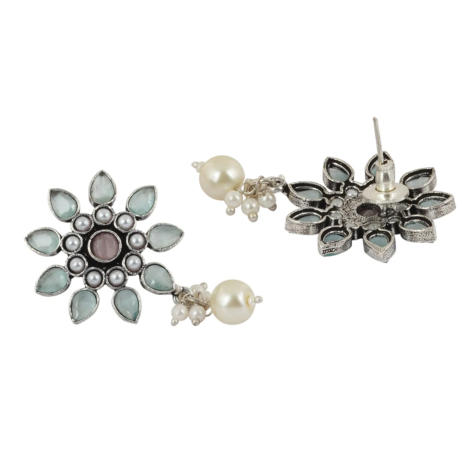 Teejh Eesha Light Blue and Light Pink Silver Oxidised Earring