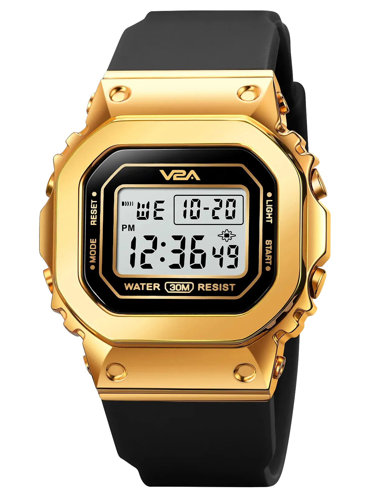 V2A Bold Golden Women Ladies Watch Zinc Alloy Case Digital Sports Watch Waterproof Fashion Wrist Watch for Women…