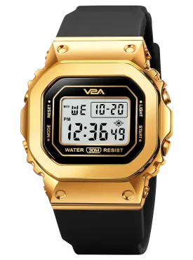 V2A Bold Golden Women Ladies Watch Zinc Alloy Case Digital Sports Watch Waterproof Fashion Wrist Watch for Women…
