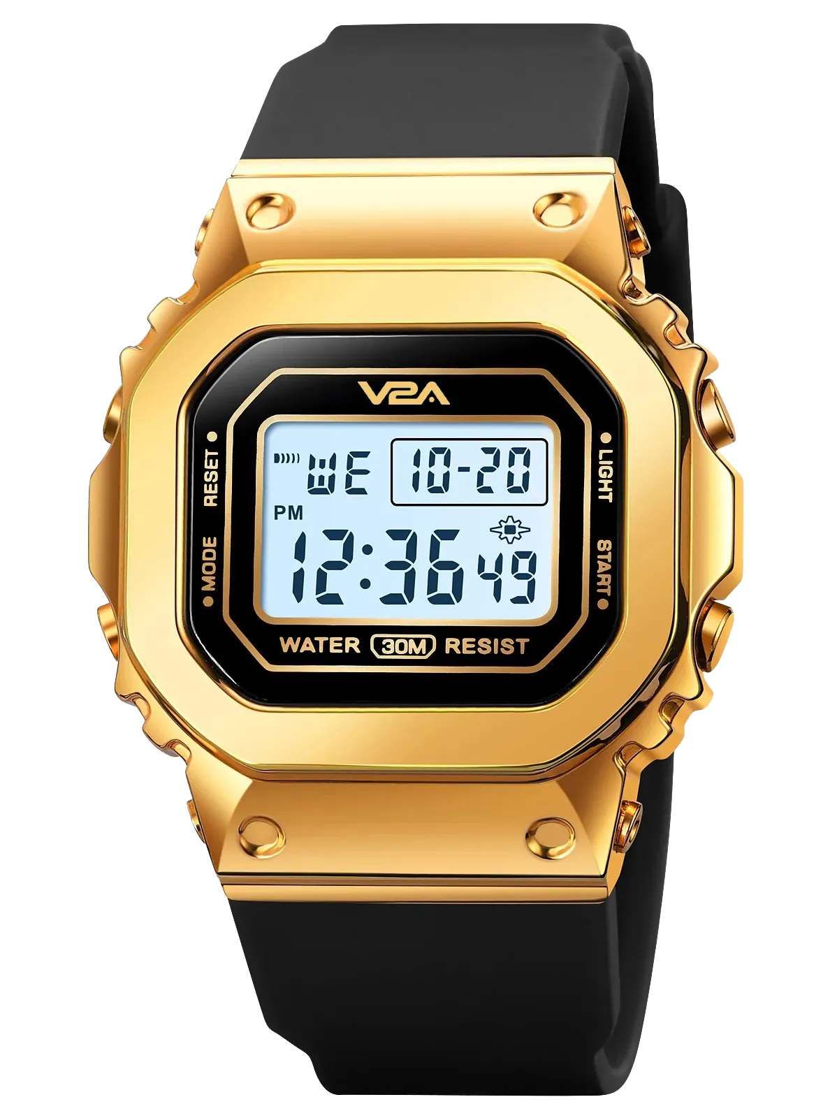 V2A Bold Golden Women Ladies Watch Zinc Alloy Case Digital Sports Watch Waterproof Fashion Wrist Watch for Women…