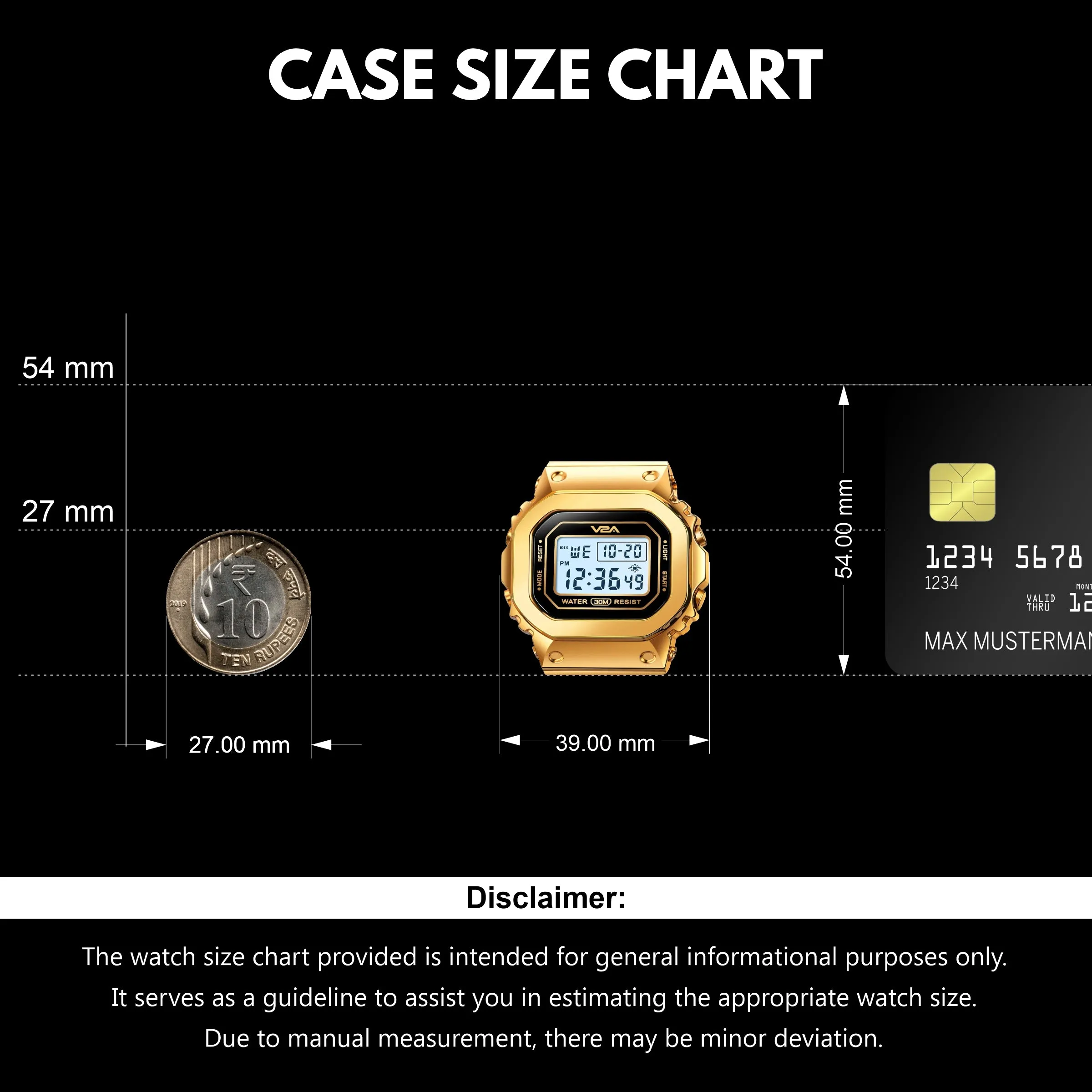 V2A Bold Golden Women Ladies Watch Zinc Alloy Case Digital Sports Watch Waterproof Fashion Wrist Watch for Women…