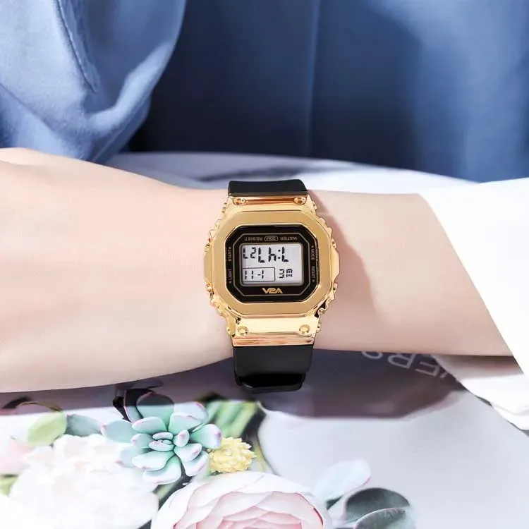 V2A Bold Golden Women Ladies Watch Zinc Alloy Case Digital Sports Watch Waterproof Fashion Wrist Watch for Women…