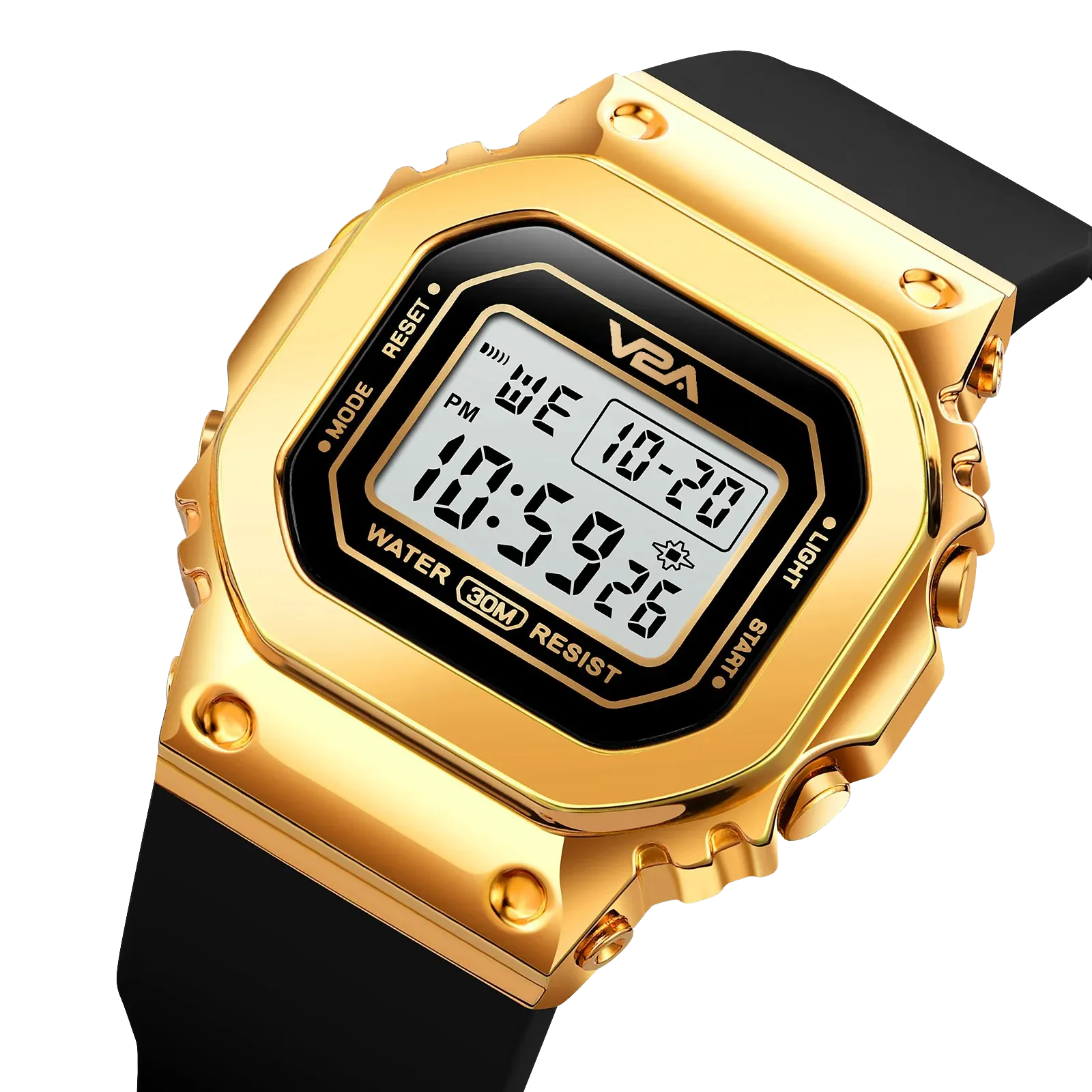 V2A Bold Golden Women Ladies Watch Zinc Alloy Case Digital Sports Watch Waterproof Fashion Wrist Watch for Women…