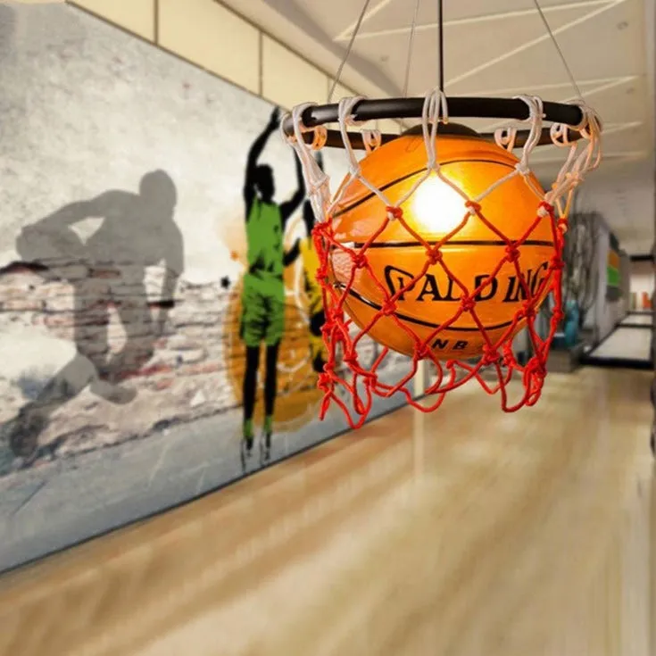 Vintage Basketball Pendant Light Glass Led Hanging Lamp for Kid's Room
