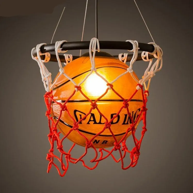 Vintage Basketball Pendant Light Glass Led Hanging Lamp for Kid's Room