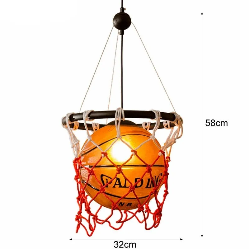 Vintage Basketball Pendant Light Glass Led Hanging Lamp for Kid's Room
