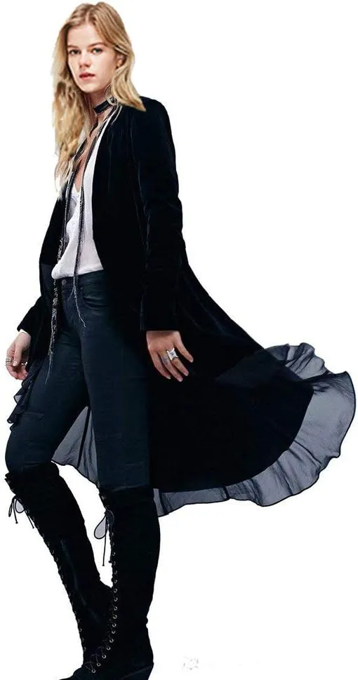Women Ruffled Asymmetric Long Velvet Blazers Coat Casual Jackets