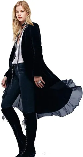 Women Ruffled Asymmetric Long Velvet Blazers Coat Casual Jackets