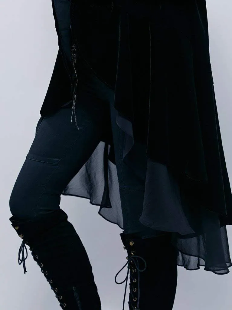 Women Ruffled Asymmetric Long Velvet Blazers Coat Casual Jackets