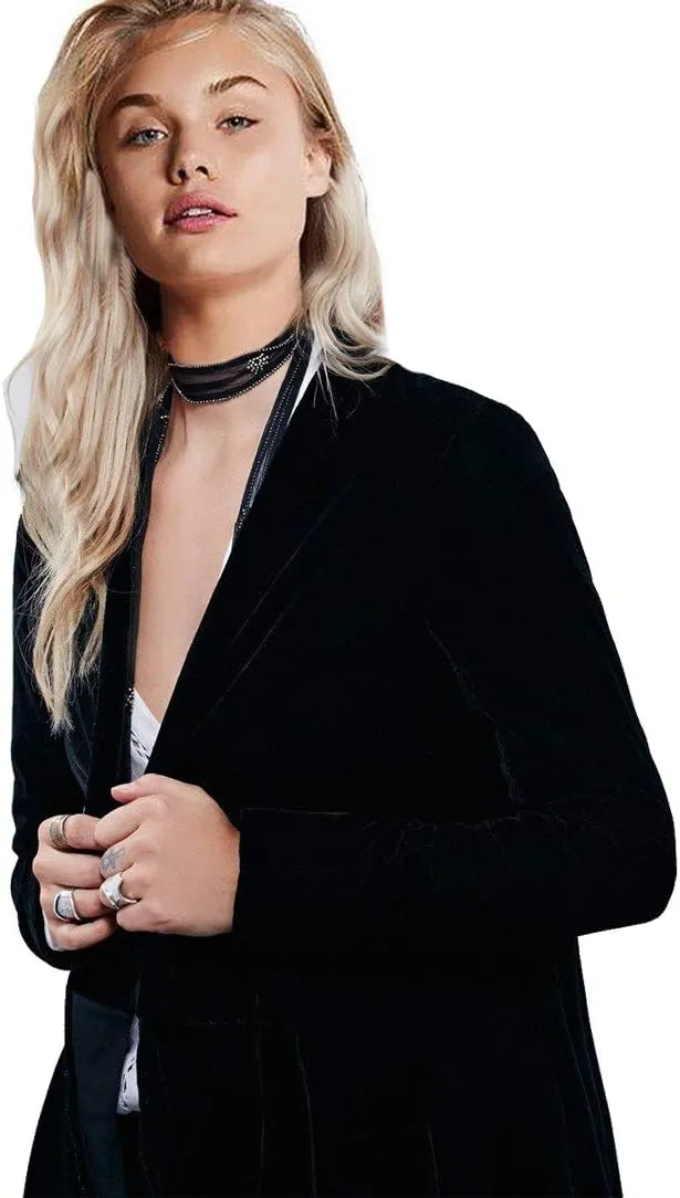 Women Ruffled Asymmetric Long Velvet Blazers Coat Casual Jackets