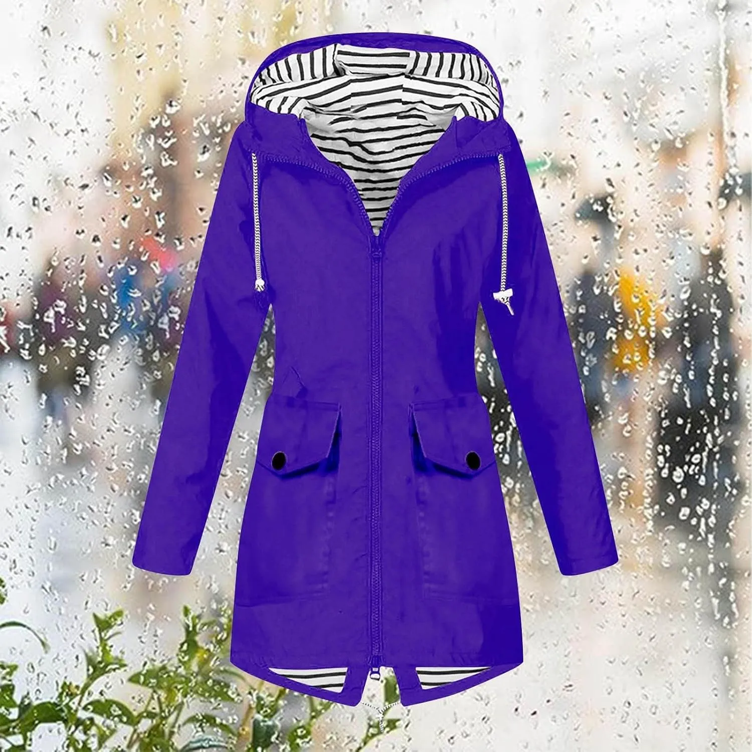 ZEFOTIM Raincoat for Women with Hood Waterproof Light Weight Casual Raincoat with Pockets Zip Up Hiking Jackets Clothes